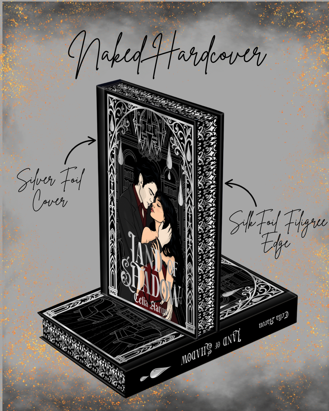 Book with silver foil cover and silk foil filigree edge 