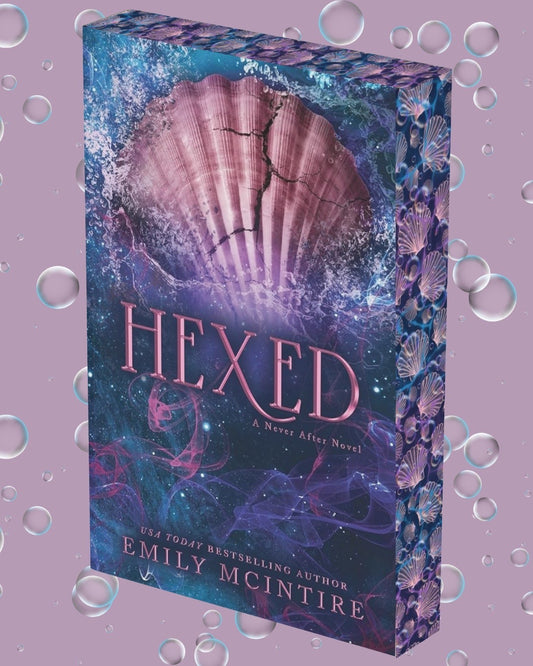Book titled 'Hexed' by Emily McIntire with a shell design on a purple background