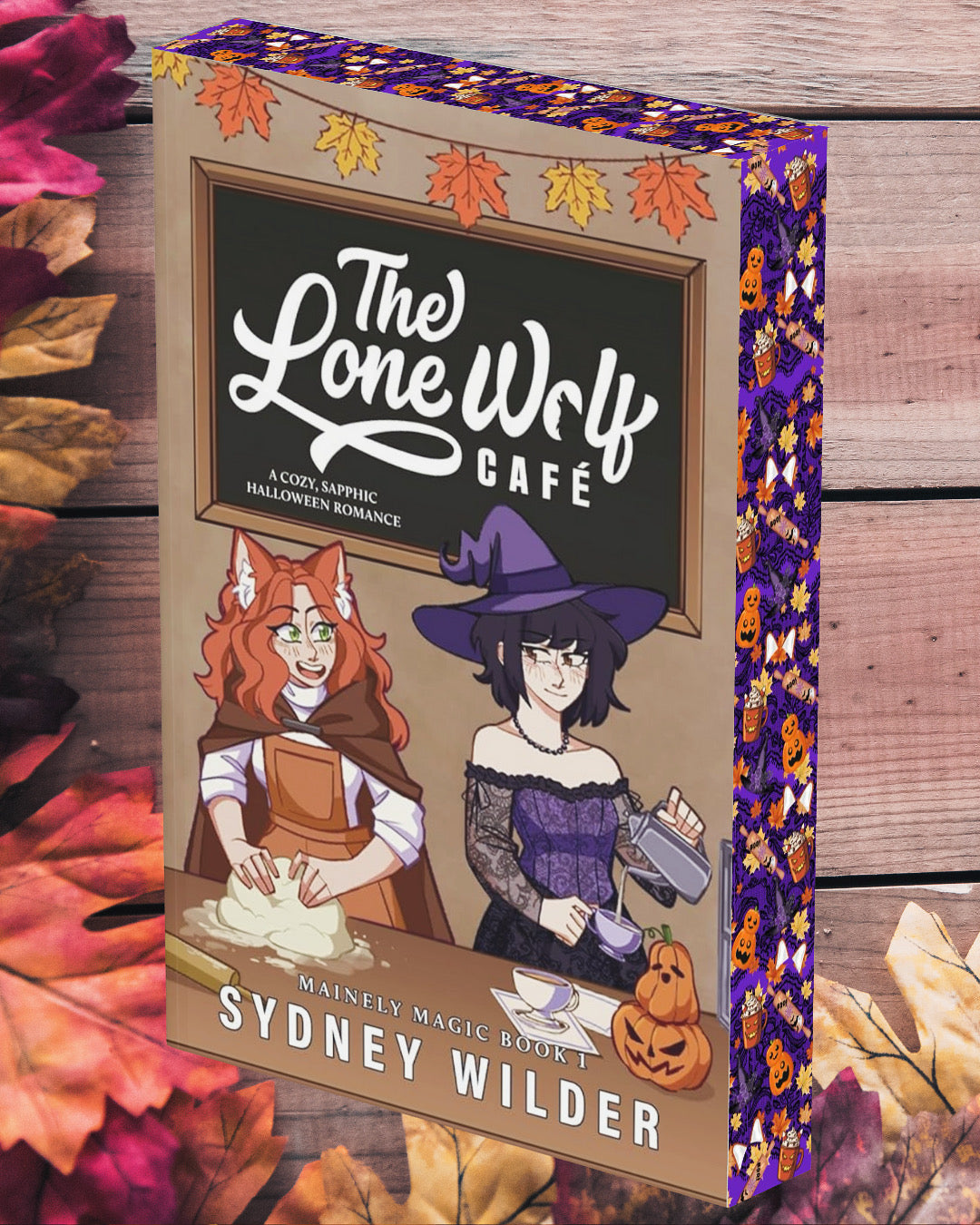 Book cover of 'The Lone Wolf Café' with two characters and autumn-themed design