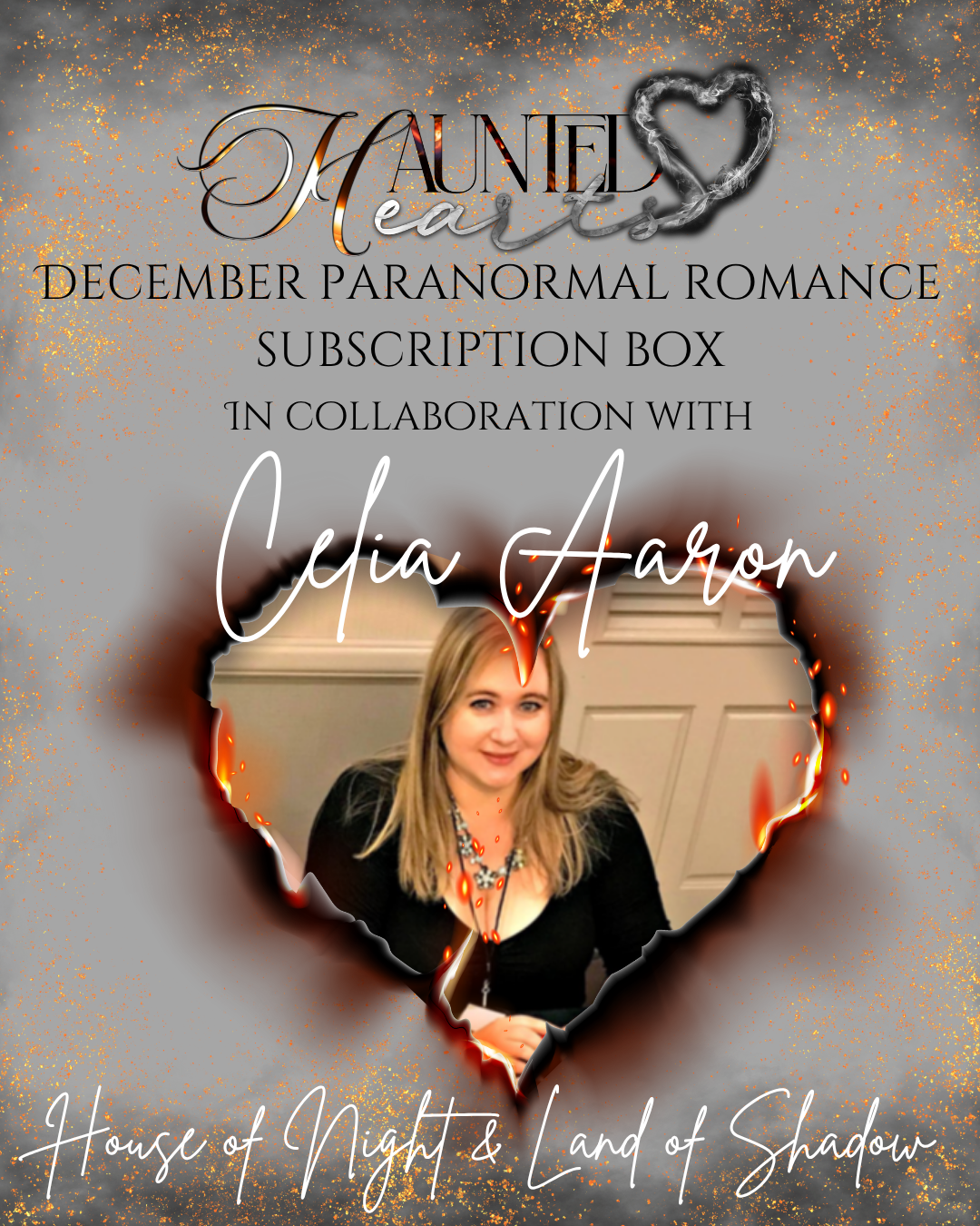 Promotional image for a December Paranormal Romance Subscription Box featuring Celia Aaron.