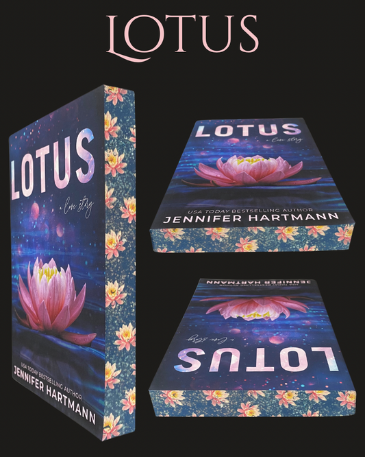 Book titled 'LOTUS' by Jennifer Hartmann with floral design on a dark background