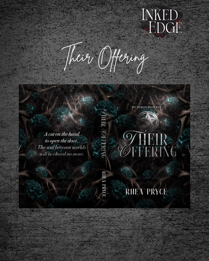 Book cover of 'Their Offering' by Rhea Pryce with dark, intricate design on a textured gray background.